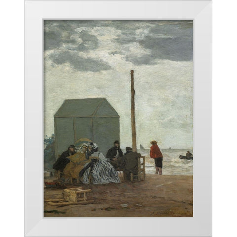 The Beach at Deauville White Modern Wood Framed Art Print by Boudin, Eugene