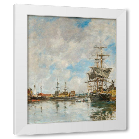 The Dock of Deauville White Modern Wood Framed Art Print by Boudin, Eugene