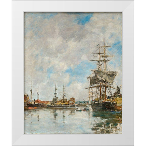 The Dock of Deauville White Modern Wood Framed Art Print by Boudin, Eugene