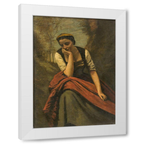 Woman Meditating White Modern Wood Framed Art Print by Corot, Jean Baptiste Camille