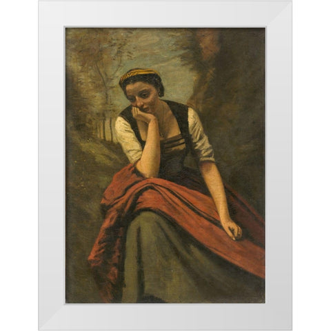Woman Meditating White Modern Wood Framed Art Print by Corot, Jean Baptiste Camille