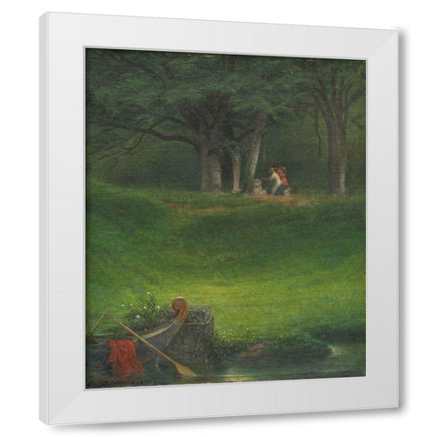 Offering to the God Pan White Modern Wood Framed Art Print by Delaroche, Paul
