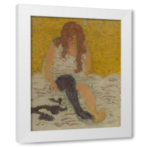 Woman Putting on Her Stockings White Modern Wood Framed Art Print by Bonnard, Pierre