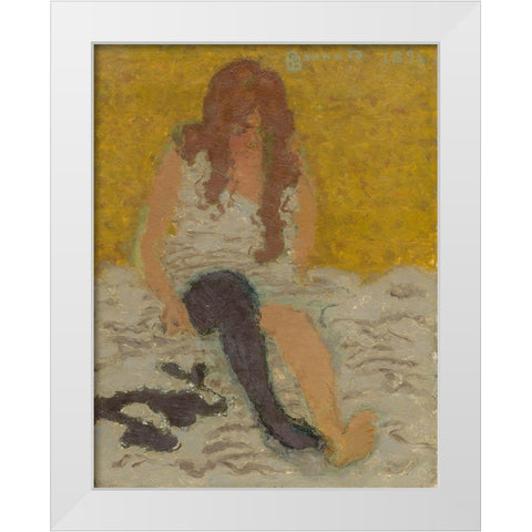 Woman Putting on Her Stockings White Modern Wood Framed Art Print by Bonnard, Pierre