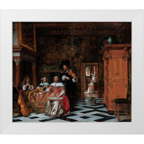 Portrait of a Family Playing Music White Modern Wood Framed Art Print by Hooch, Pieter de