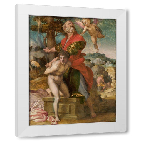 The Sacrifice of Isaac White Modern Wood Framed Art Print by Sarto, Andrea del