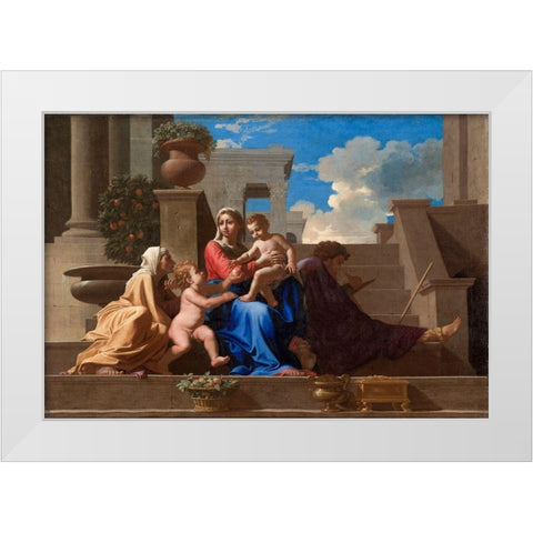 The Holy Family on the Steps White Modern Wood Framed Art Print by Poussin, Nicolas