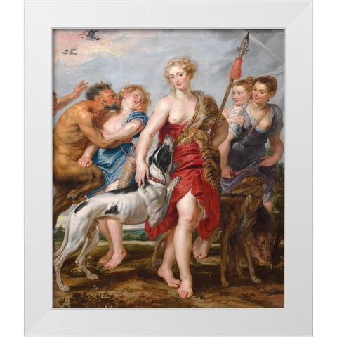 Diana and Her Nymphs Departing for the Hunt White Modern Wood Framed Art Print by Rubens, Peter Paul
