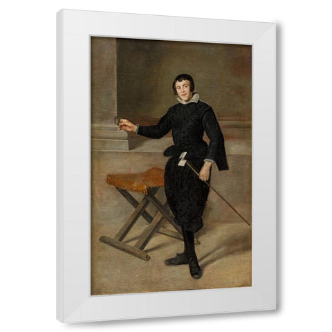 Portrait of the Jester Calabazas White Modern Wood Framed Art Print by Velazquez, Diego