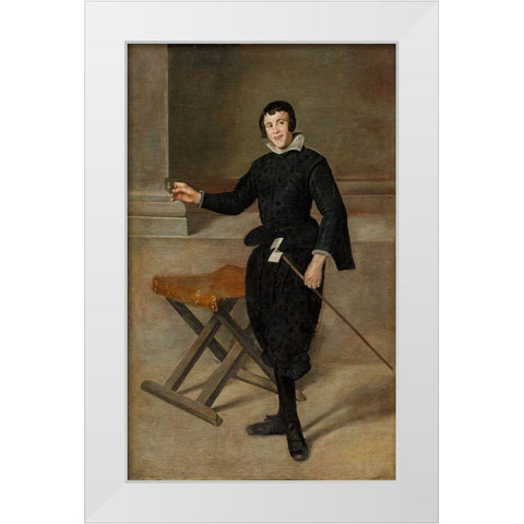 Portrait of the Jester Calabazas White Modern Wood Framed Art Print by Velazquez, Diego