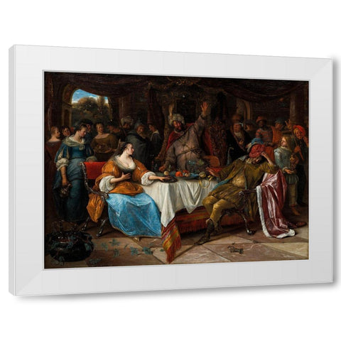 Esther, Ahasuerus, and Haman White Modern Wood Framed Art Print by Steen, Jan