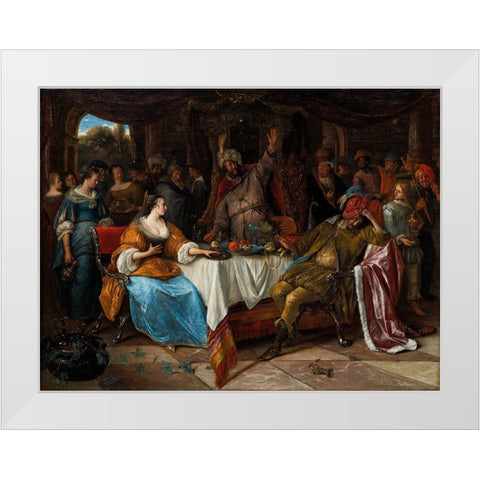 Esther, Ahasuerus, and Haman White Modern Wood Framed Art Print by Steen, Jan