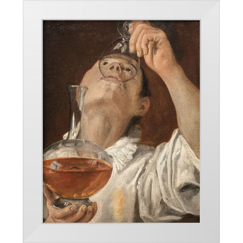 Boy Drinking White Modern Wood Framed Art Print by Carracci, Annibale