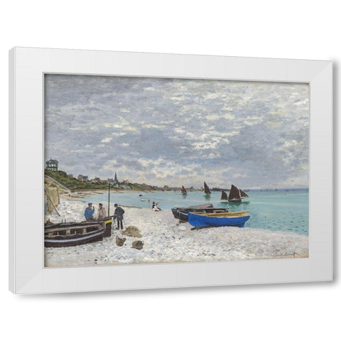 The Beach at Sainte-Adresse 1867 White Modern Wood Framed Art Print by Monet, Claude