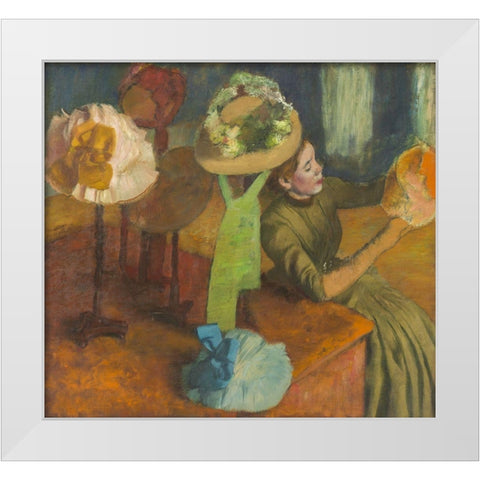 The Millinery Shop White Modern Wood Framed Art Print by Degas, Edgar