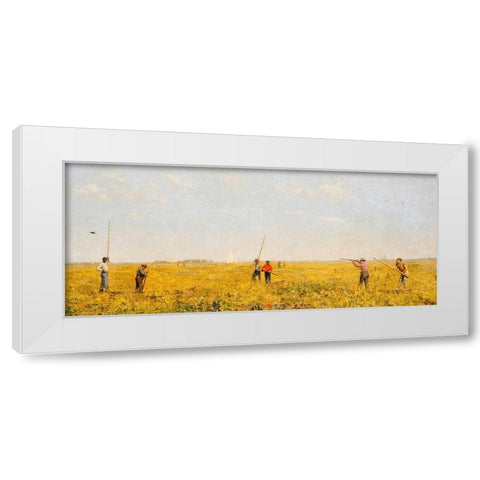 Pushing for Rail White Modern Wood Framed Art Print by Eakins, Thomas