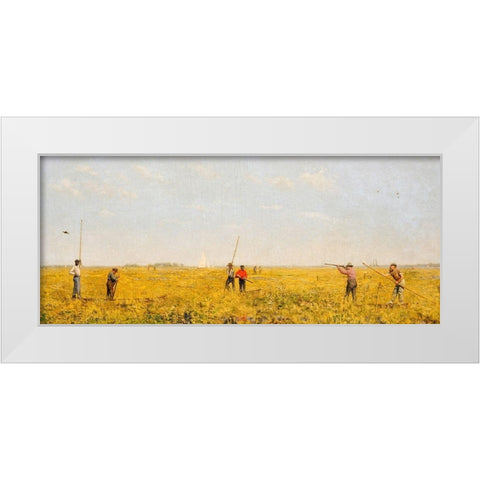 Pushing for Rail White Modern Wood Framed Art Print by Eakins, Thomas