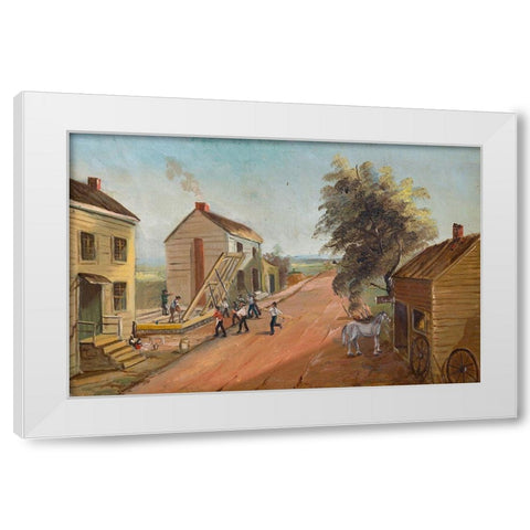 House Raising White Modern Wood Framed Art Print by Chappel, William P.