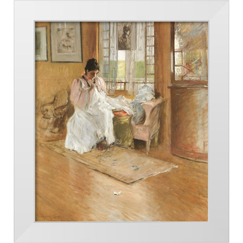 For the Little One White Modern Wood Framed Art Print by Chase, William Merritt