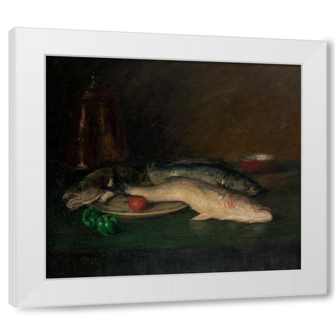 Still Life: Fish White Modern Wood Framed Art Print by Chase, William Merritt