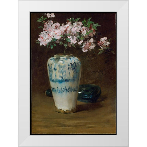 Pink Azalea—Chinese Vase White Modern Wood Framed Art Print by Chase, William Merritt