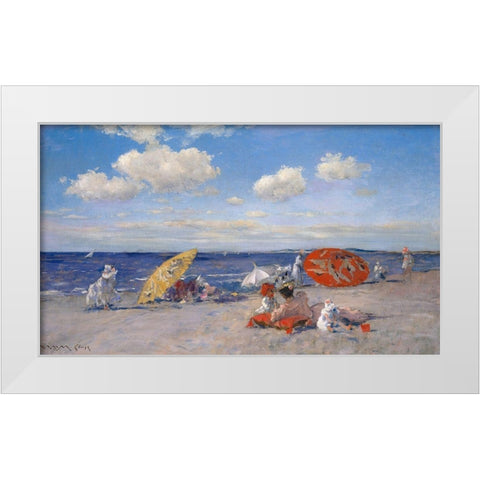 At the Seaside White Modern Wood Framed Art Print by Chase, William Merritt