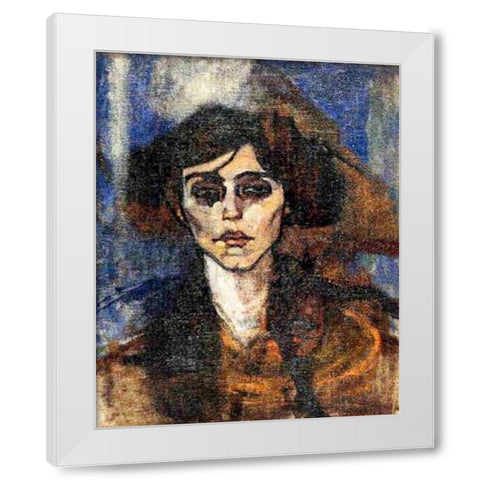 Portrait-of-Maude-Abrantes, 1907 White Modern Wood Framed Art Print by Modigliani, Amedeo