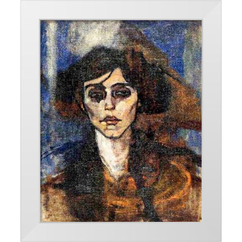 Portrait-of-Maude-Abrantes, 1907 White Modern Wood Framed Art Print by Modigliani, Amedeo