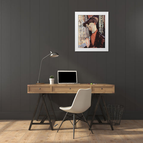 Portrait of Frank Burty Haviland White Modern Wood Framed Art Print by Modigliani, Amedeo