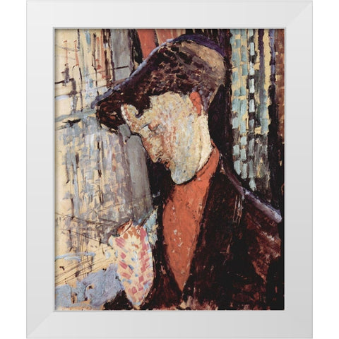 Portrait of Frank Burty Haviland White Modern Wood Framed Art Print by Modigliani, Amedeo