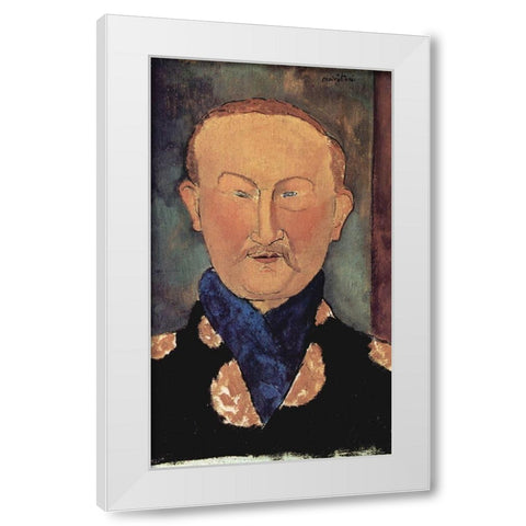 Man with blue scarf White Modern Wood Framed Art Print by Modigliani, Amedeo