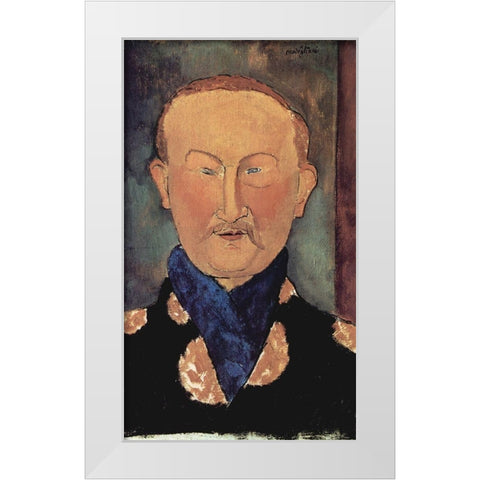 Man with blue scarf White Modern Wood Framed Art Print by Modigliani, Amedeo