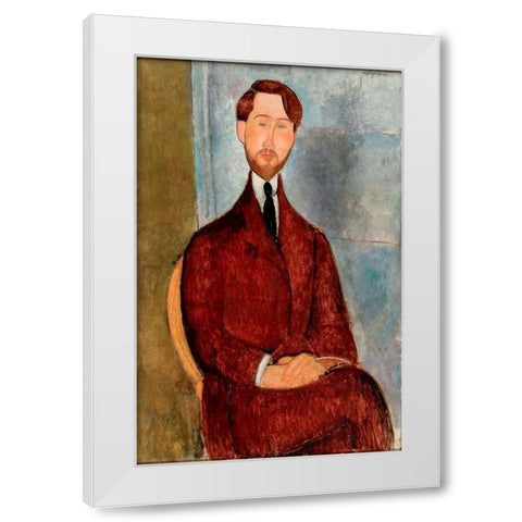 Portrait of Leopold Zborowski in red suit White Modern Wood Framed Art Print by Modigliani, Amedeo