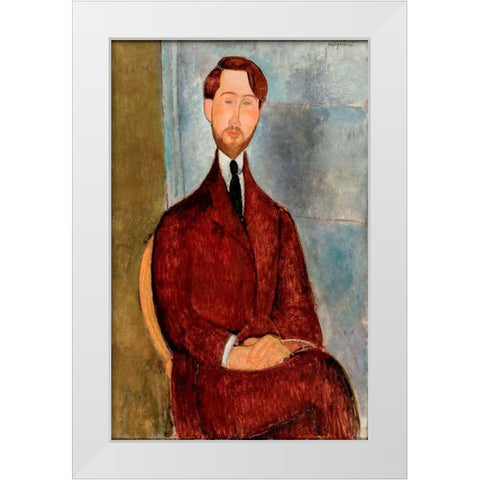 Portrait of Leopold Zborowski in red suit White Modern Wood Framed Art Print by Modigliani, Amedeo