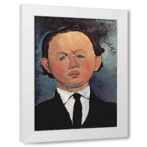 Portrait of Mechan White Modern Wood Framed Art Print by Modigliani, Amedeo