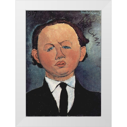 Portrait of Mechan White Modern Wood Framed Art Print by Modigliani, Amedeo