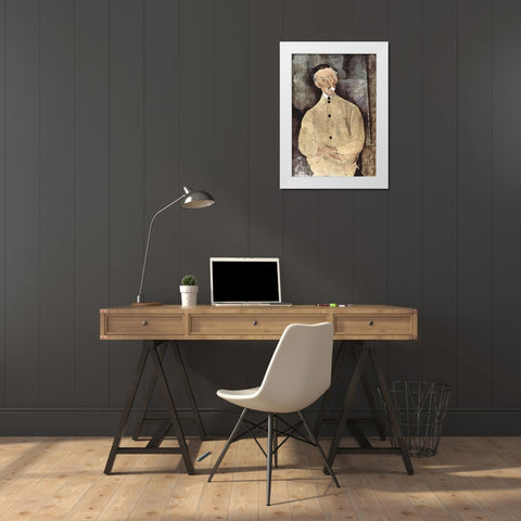Portrait of Monsieur Lepoutre White Modern Wood Framed Art Print by Modigliani, Amedeo