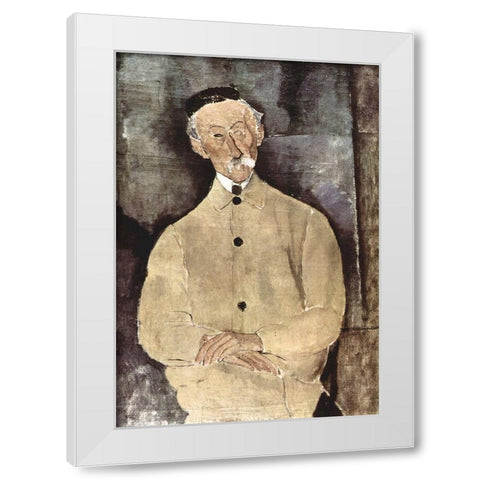 Portrait of Monsieur Lepoutre White Modern Wood Framed Art Print by Modigliani, Amedeo