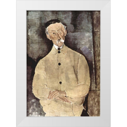 Portrait of Monsieur Lepoutre White Modern Wood Framed Art Print by Modigliani, Amedeo