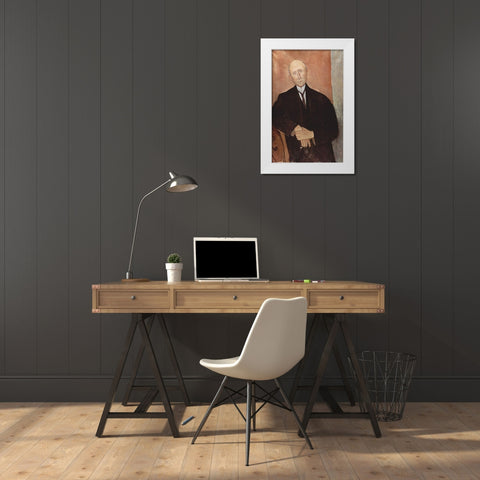 Man in black jacket White Modern Wood Framed Art Print by Modigliani, Amedeo