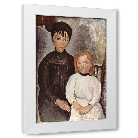 Seated Children White Modern Wood Framed Art Print by Modigliani, Amedeo