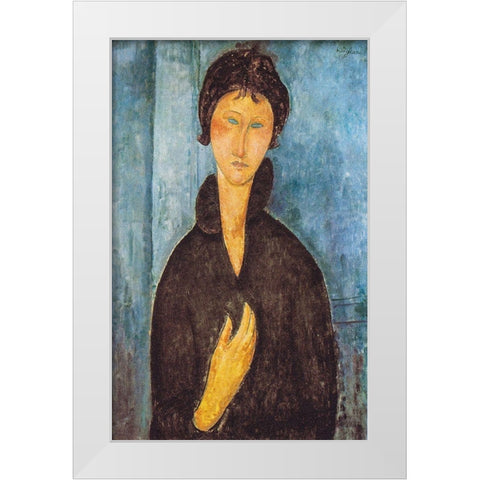 Die Frau mit blauen Augen White Modern Wood Framed Art Print by Modigliani, Amedeo