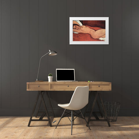 Reclining Nude from the Front White Modern Wood Framed Art Print by Modigliani, Amedeo