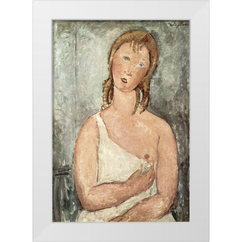 Girl in the shirt (Red-haired girl) White Modern Wood Framed Art Print by Modigliani, Amedeo