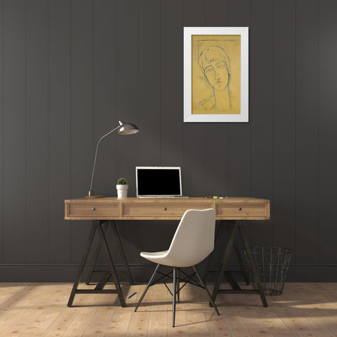 Ritratto di Donna Rossa White Modern Wood Framed Art Print by Modigliani, Amedeo