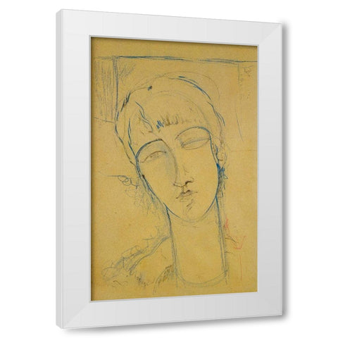 Ritratto di Donna Rossa White Modern Wood Framed Art Print by Modigliani, Amedeo