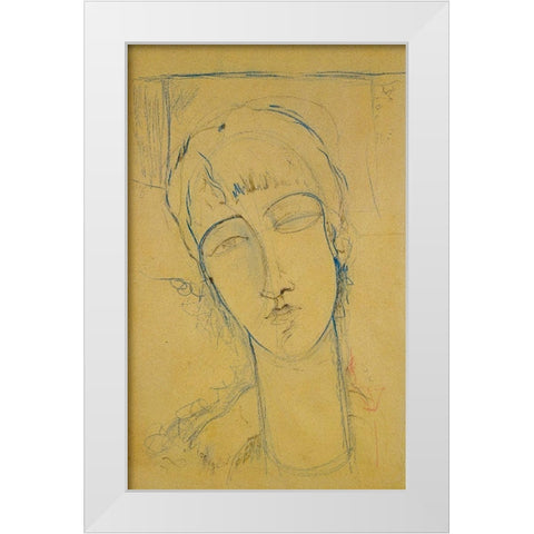 Ritratto di Donna Rossa White Modern Wood Framed Art Print by Modigliani, Amedeo