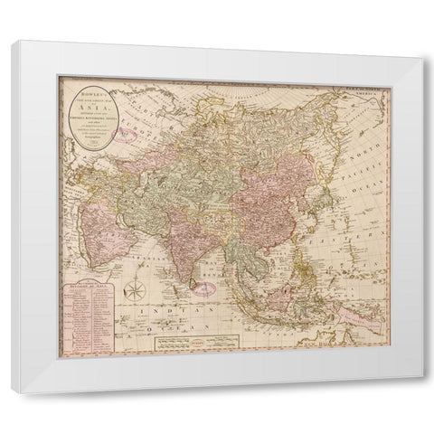 Bowles map of Asia White Modern Wood Framed Art Print by Vintage Maps