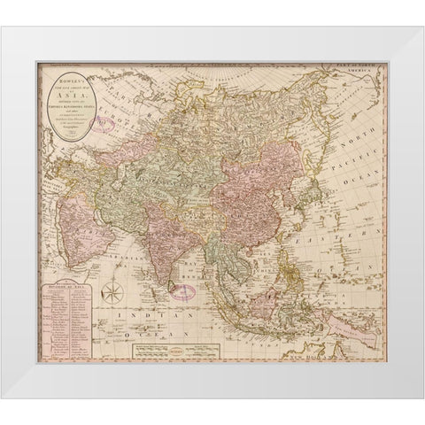 Bowles map of Asia White Modern Wood Framed Art Print by Vintage Maps