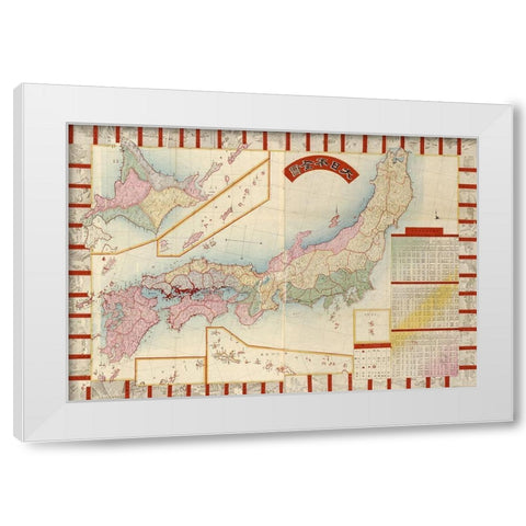 Japan with Points of Interest and table of Counties White Modern Wood Framed Art Print by Vintage Maps
